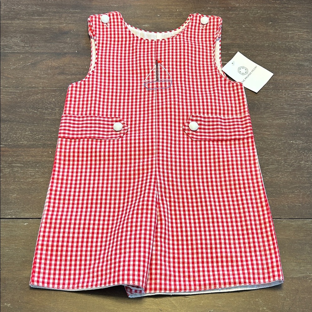 New with Tags The Proper Peony Red Check Sailboat Jon Jon - Picture 2 of 7